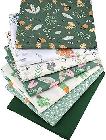 7 PCS Fat Fabric Bundles 9.8'' x 9.8''(25cm x 25cm) Cotton Craft Pre-Cut Squares Sheets for Patchwork Sewing Quilting(Green Floral) in Saudi Arabia