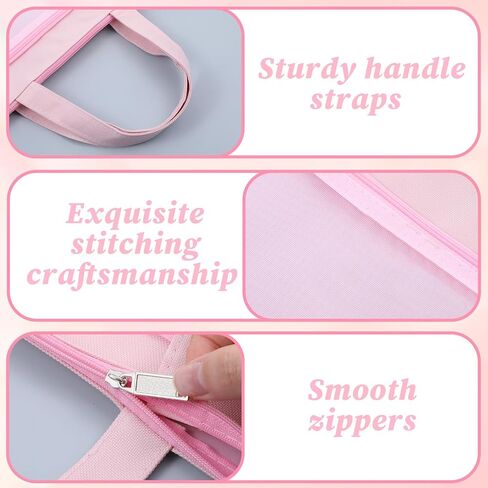 Needlepoint Project Bag 13.6" x 11" Mesh Zipper Pouch Double Pocket Waterproof Carrying Bag with Handle for Sewing Organizer Storage Arts Coloring Books Cross Stitch Embroidery Supplies(Pink) in Saudi Arabia