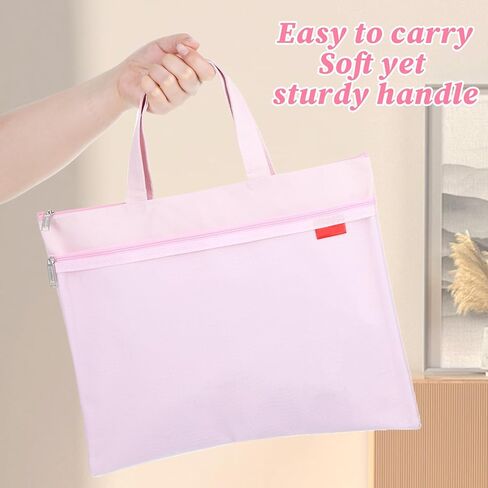 Needlepoint Project Bag 13.6" x 11" Mesh Zipper Pouch Double Pocket Waterproof Carrying Bag with Handle for Sewing Organizer Storage Arts Coloring Books Cross Stitch Embroidery Supplies(Pink) in Saudi Arabia