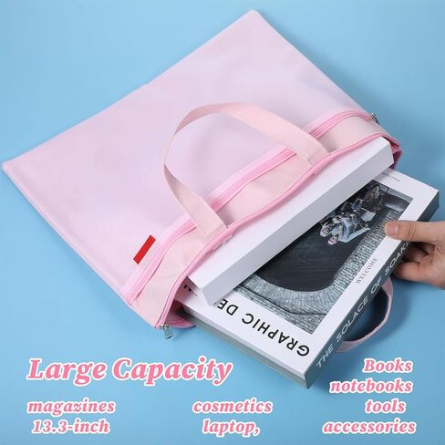 Needlepoint Project Bag 13.6" x 11" Mesh Zipper Pouch Double Pocket Waterproof Carrying Bag with Handle for Sewing Organizer Storage Arts Coloring Books Cross Stitch Embroidery Supplies(Pink) in Saudi Arabia