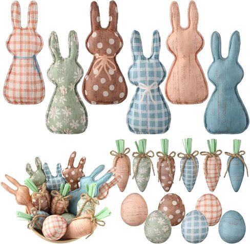 18 Pcs Rustic Easter Bunny Decorations Farmhouse Spring Fabric Bunnies Carrot Eggs Vase Filler Table Decor for Desk Counter Tiered Tray Basket Spring Easter Wedding Home Exquisite Soft Craft in Saudi Arabia