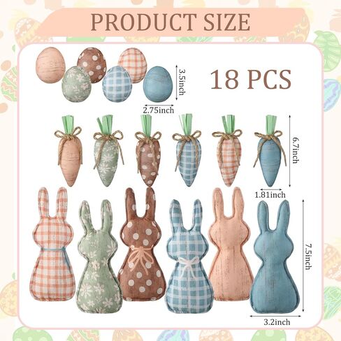 18 Pcs Rustic Easter Bunny Decorations Farmhouse Spring Fabric Bunnies Carrot Eggs Vase Filler Table Decor for Desk Counter Tiered Tray Basket Spring Easter Wedding Home Exquisite Soft Craft in Saudi Arabia