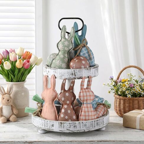 18 Pcs Rustic Easter Bunny Decorations Farmhouse Spring Fabric Bunnies Carrot Eggs Vase Filler Table Decor for Desk Counter Tiered Tray Basket Spring Easter Wedding Home Exquisite Soft Craft in Saudi Arabia