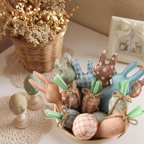 18 Pcs Rustic Easter Bunny Decorations Farmhouse Spring Fabric Bunnies Carrot Eggs Vase Filler Table Decor for Desk Counter Tiered Tray Basket Spring Easter Wedding Home Exquisite Soft Craft in Saudi Arabia