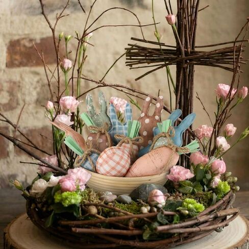 18 Pcs Rustic Easter Bunny Decorations Farmhouse Spring Fabric Bunnies Carrot Eggs Vase Filler Table Decor for Desk Counter Tiered Tray Basket Spring Easter Wedding Home Exquisite Soft Craft in Saudi Arabia