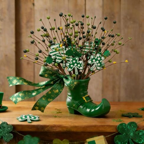 6 Pcs St. Patricks Day Decorations St. Patrick's Shamrock Picks Vase Artificial Clover Branches Berry Stems Decoration for Table Centerpiece Floral Arrangements Party Irish Vase Decor in Saudi Arabia