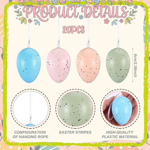 Riceshoot 20 Pcs Easter Tree Ornaments Easter Speckled Eggs Bulk 2.4 Inch Plastic Speckled Pastel Eggs for Tree Spring Bowl Vase Basket Fillers Colorful Table Decor for Crafts DIY Party Favor Gifts in Saudi Arabia
