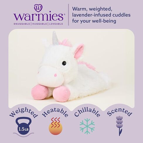 warmies Microwavable & Weighted Stuffed Animals, Laying Unicorn - Heated Stuffed Animal Plushie for Warmth & Comfort - Cute Soft Plush Toys for Adults & Children (Boys, Girls, Babies & Toddlers) in Saudi Arabia