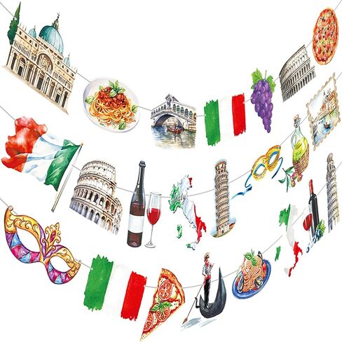 Italy Party Banners 3PCS Italian Themed Party Decorations Roman Colosseum Pizza Cutout Banner Italian Birthday Decor for Italy Buon Compleanno Party Supplies in Saudi Arabia