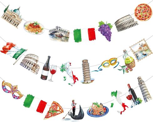 Italy Party Banners 3PCS Italian Themed Party Decorations Roman Colosseum Pizza Cutout Banner Italian Birthday Decor for Italy Buon Compleanno Party Supplies in Saudi Arabia