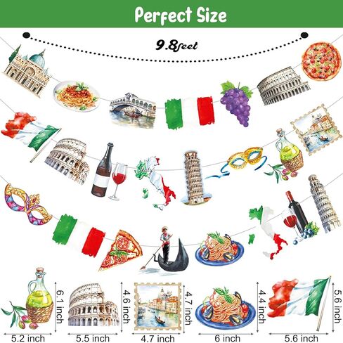 Italy Party Banners 3PCS Italian Themed Party Decorations Roman Colosseum Pizza Cutout Banner Italian Birthday Decor for Italy Buon Compleanno Party Supplies in Saudi Arabia