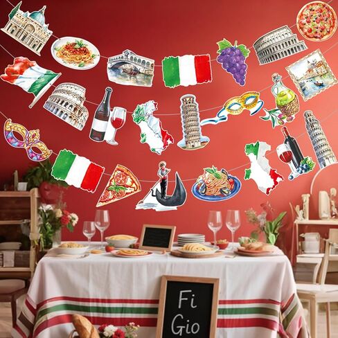 Italy Party Banners 3PCS Italian Themed Party Decorations Roman Colosseum Pizza Cutout Banner Italian Birthday Decor for Italy Buon Compleanno Party Supplies in Saudi Arabia
