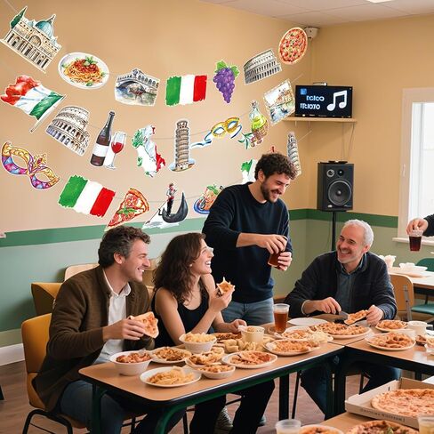 Italy Party Banners 3PCS Italian Themed Party Decorations Roman Colosseum Pizza Cutout Banner Italian Birthday Decor for Italy Buon Compleanno Party Supplies in Saudi Arabia