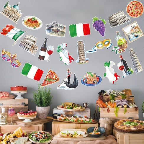 Italy Party Banners 3PCS Italian Themed Party Decorations Roman Colosseum Pizza Cutout Banner Italian Birthday Decor for Italy Buon Compleanno Party Supplies in Saudi Arabia