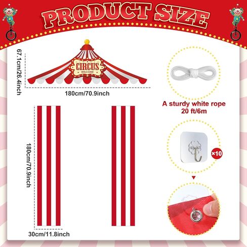 3 Pcs Carnival Party Decorations Circus Tent Door Banners Carnival Circus Theme Decorations Red White Striped Banner Concession Stand for Clown Birthday Party Classroom Supplies Photo Booth Props in Saudi Arabia