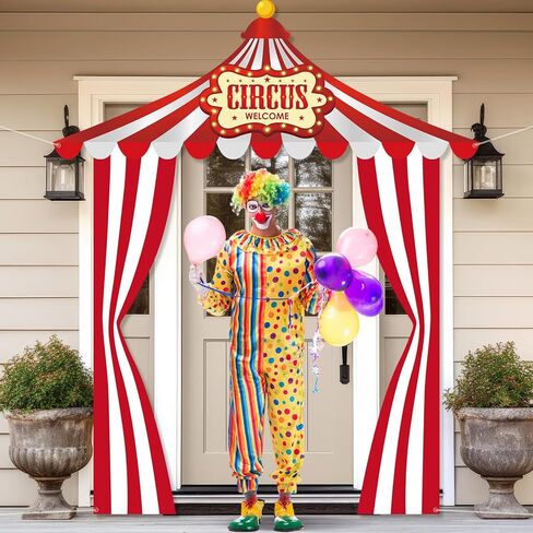 3 Pcs Carnival Party Decorations Circus Tent Door Banners Carnival Circus Theme Decorations Red White Striped Banner Concession Stand for Clown Birthday Party Classroom Supplies Photo Booth Props in Saudi Arabia