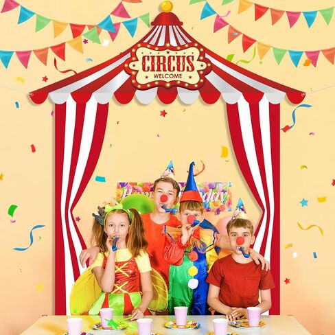 3 Pcs Carnival Party Decorations Circus Tent Door Banners Carnival Circus Theme Decorations Red White Striped Banner Concession Stand for Clown Birthday Party Classroom Supplies Photo Booth Props in Saudi Arabia