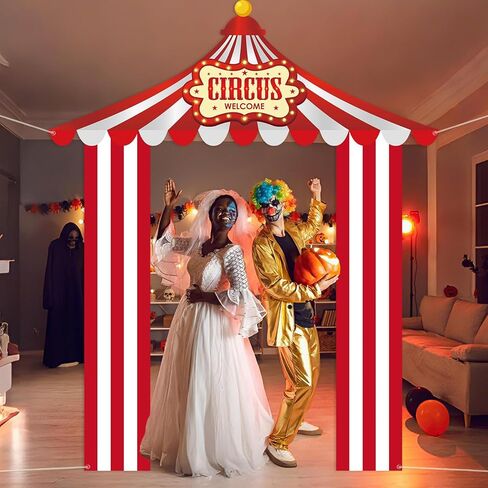 3 Pcs Carnival Party Decorations Circus Tent Door Banners Carnival Circus Theme Decorations Red White Striped Banner Concession Stand for Clown Birthday Party Classroom Supplies Photo Booth Props in Saudi Arabia