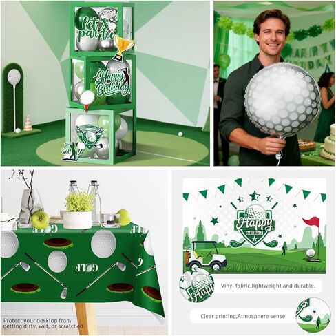 257 Pcs Golf Birthday Decorations, Golf Theme Tableware Serves 25, All-in-1 Pack Includes Plates, Let's Par-Tee Backdrop Tablecloth, Balloon Boxes, Balloon Kit for Golf Party Decorations in Saudi Arabia