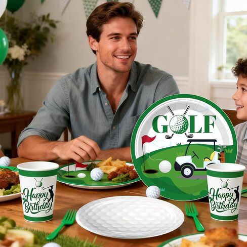 257 Pcs Golf Birthday Decorations, Golf Theme Tableware Serves 25, All-in-1 Pack Includes Plates, Let's Par-Tee Backdrop Tablecloth, Balloon Boxes, Balloon Kit for Golf Party Decorations in Saudi Arabia