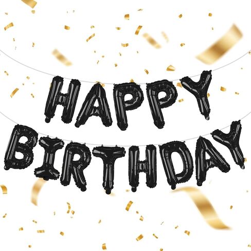 Black Happy Birthday Banner Balloons 16 Inch Mylar Foil Letters Birthday Sign Bunting Reusable for Girls Boys Kids & Adults Birthday Decorations and Halloween Party Supplies in Saudi Arabia