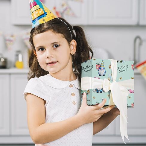 عيد ميلاد التماثيل ورق التغليف للأطفال الفتيات الفتيان، لطيف التماثيل ارتداء قبعة وبالون هدية ورق التغليف - 4 أوراق مطوية شقة 20x28 بوصة التفاف هدية لقضاء عطلة عيد ميلاد in Kuwait