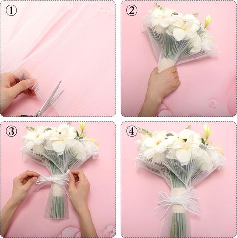 Zeyune 3.8 Yard Bouquet Wrapping Paper with 1.5 Inch x 2.2 Yard Pearl Edge Ribbon, Flower Wrapping Paper Pearl Edge for DIY Crafts Party Favor Decor Florist Supplies Wedding Gift Packaging in Saudi Arabia