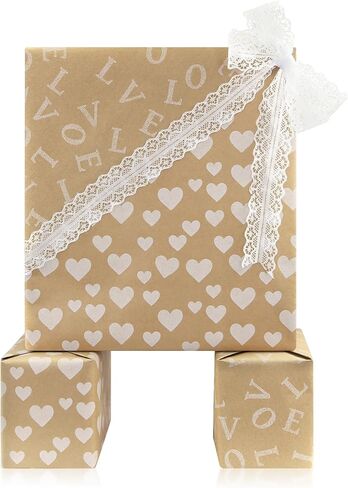 بكرة ورق تغليف Geluode Love، ورق تغليف كرافت لعيد الحب قابل للعكس على الوجهين من Love and Hearts - لفة صغيرة واحدة مقاس 17 × 120 بوصة - لعيد الحب، وعيد الميلاد، والزفاف والدش، والذكرى السنوية in Saudi Arabia