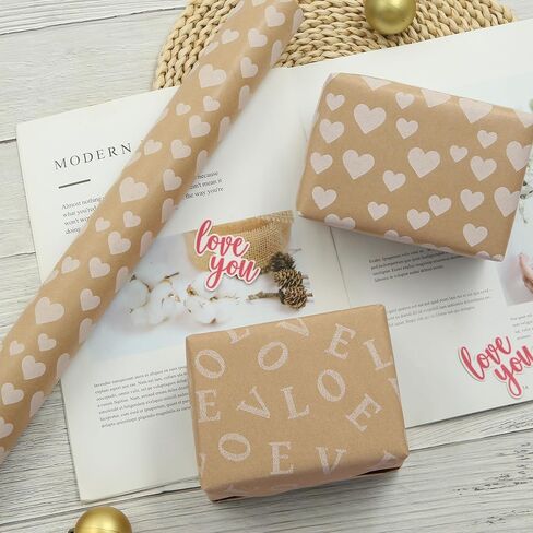 بكرة ورق تغليف Geluode Love، ورق تغليف كرافت لعيد الحب قابل للعكس على الوجهين من Love and Hearts - لفة صغيرة واحدة مقاس 17 × 120 بوصة - لعيد الحب، وعيد الميلاد، والزفاف والدش، والذكرى السنوية in Saudi Arabia