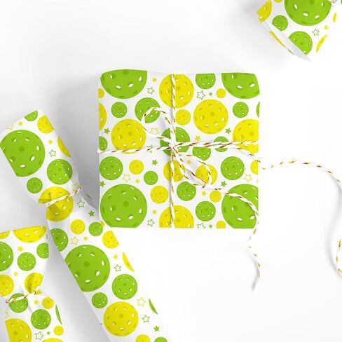 FYSUIMU Pickleball Wrapping Paper - Mini Roll - 17 Inch x 32.8 Ft Green Yellow Ball Gift Wrap Paper for Sport Theme Birthday Baby Shower Party DIY Crafts Supplies in Saudi Arabia