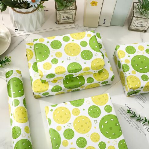 FYSUIMU Pickleball Wrapping Paper - Mini Roll - 17 Inch x 32.8 Ft Green Yellow Ball Gift Wrap Paper for Sport Theme Birthday Baby Shower Party DIY Crafts Supplies in Saudi Arabia