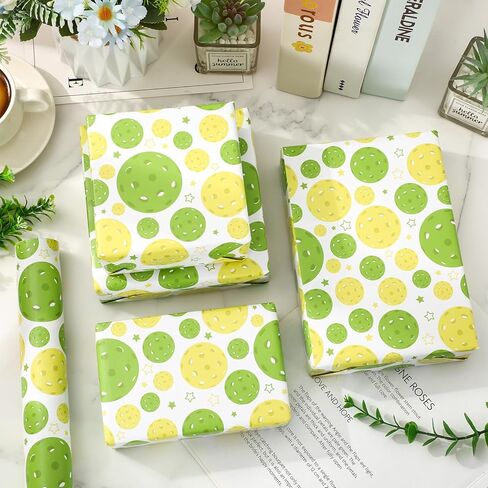 FYSUIMU Pickleball Wrapping Paper - Mini Roll - 17 Inch x 32.8 Ft Green Yellow Ball Gift Wrap Paper for Sport Theme Birthday Baby Shower Party DIY Crafts Supplies in Saudi Arabia