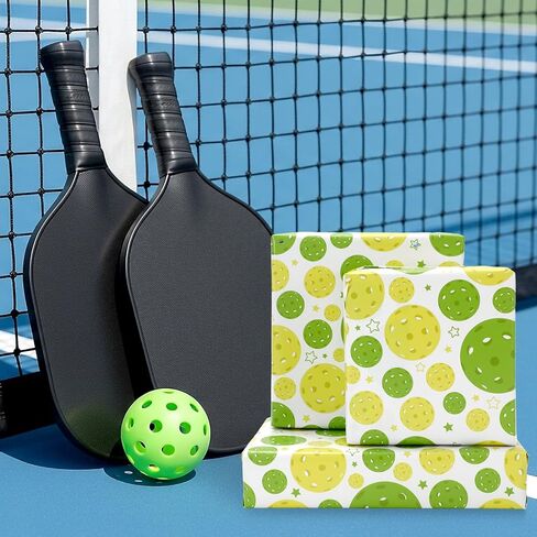 FYSUIMU Pickleball Wrapping Paper - Mini Roll - 17 Inch x 32.8 Ft Green Yellow Ball Gift Wrap Paper for Sport Theme Birthday Baby Shower Party DIY Crafts Supplies in Saudi Arabia