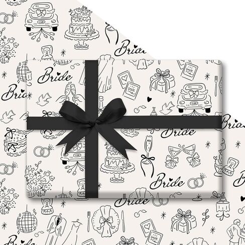 Whaline Wedding Wrapping Paper -Not Roll- Black Gift Wrap Paper Bulk Folded Flat Wedding Car Bride Groom Bow Art Papers for Bridal Shower, 6 Sheet, 27.6 x 39.4 Inch in Saudi Arabia