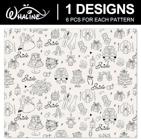 Whaline Wedding Wrapping Paper -Not Roll- Black Gift Wrap Paper Bulk Folded Flat Wedding Car Bride Groom Bow Art Papers for Bridal Shower, 6 Sheet, 27.6 x 39.4 Inch in Saudi Arabia