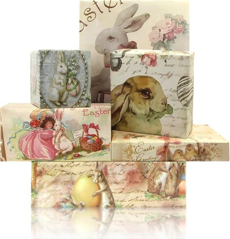 Easter Wrapping Paper, Vintage Easter Egg Rabbit Chick Gift Wrap Paper, Watercolor Bunny Gift Wrap 6 Sheets Folded Flat 28 x 20 Inch, for Kids Girls Boys Spring Easter Birthday Party in Saudi Arabia