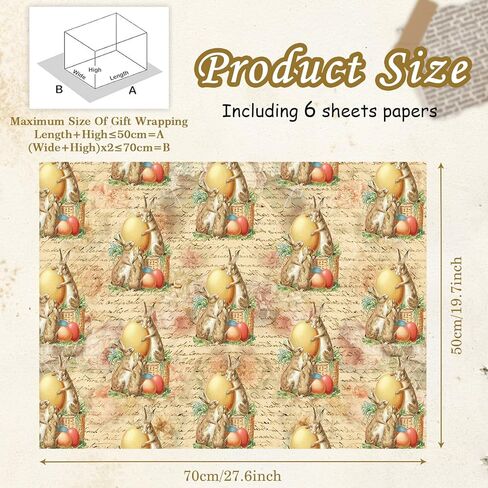 Easter Wrapping Paper, Vintage Easter Egg Rabbit Chick Gift Wrap Paper, Watercolor Bunny Gift Wrap 6 Sheets Folded Flat 28 x 20 Inch, for Kids Girls Boys Spring Easter Birthday Party in Saudi Arabia