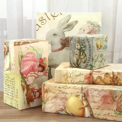 Easter Wrapping Paper, Vintage Easter Egg Rabbit Chick Gift Wrap Paper, Watercolor Bunny Gift Wrap 6 Sheets Folded Flat 28 x 20 Inch, for Kids Girls Boys Spring Easter Birthday Party in Saudi Arabia