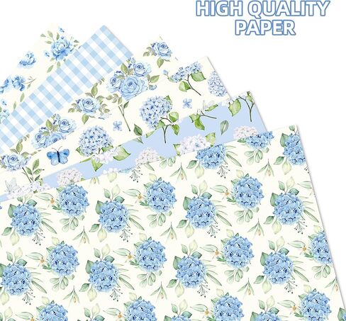 12 Sheets Hydrangea Wrapping Paper Blue Hydrangea Gift Wrap Paper Blues and White Checkered Pattern Gift Wrapping Papers Floral Art Papers for DIY Crafts Birthday Gift Packing Favors, 20x27 Inch in Saudi Arabia
