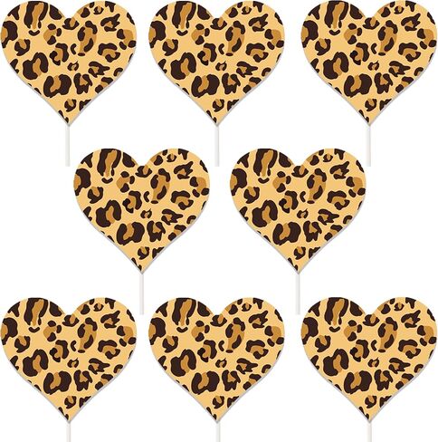 Cheetah Heart Cupcake Toppers Leopard Print Party Decorations 24PCS Cheetah Theme Print Heart Cake Picks for Wild Animals Baby Shower Birthday Engagement Bachelorette Bridal Shower Supplies in Saudi Arabia