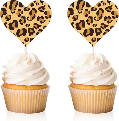 Cheetah Heart Cupcake Toppers Leopard Print Party Decorations 24PCS Cheetah Theme Print Heart Cake Picks for Wild Animals Baby Shower Birthday Engagement Bachelorette Bridal Shower Supplies in Saudi Arabia