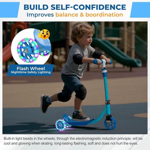 سكوتر للأطفال مع ارتفاع قابل للتعديل وعجلات فلاش LED | 3 مستويات نمو للأعمار من 3 إلى 6 سنوات | متعة في الهواء الطلق للأولاد والبنات (37 إلى 50 بوصة) in Kuwait