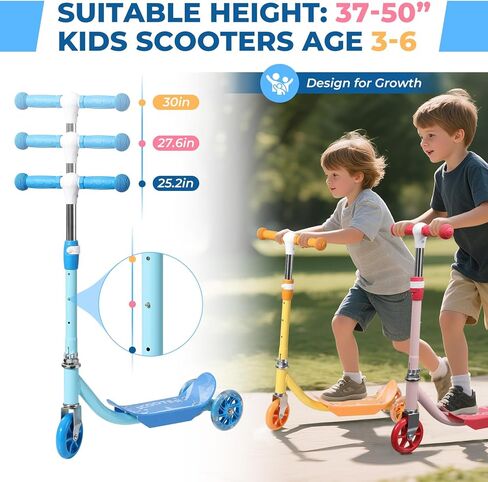سكوتر للأطفال مع ارتفاع قابل للتعديل وعجلات فلاش LED | 3 مستويات نمو للأعمار من 3 إلى 6 سنوات | متعة في الهواء الطلق للأولاد والبنات (37 إلى 50 بوصة) in Kuwait