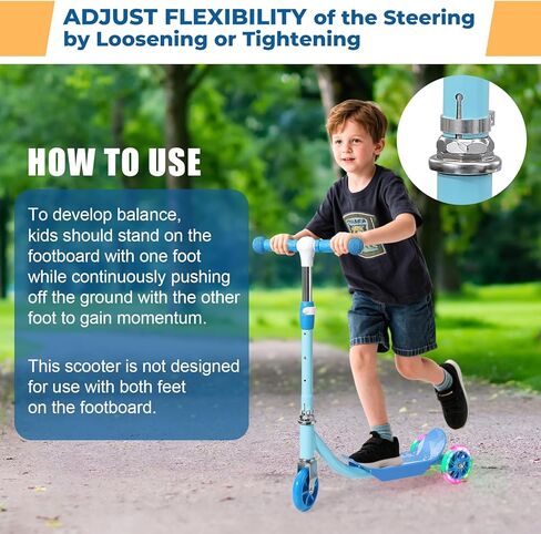 سكوتر للأطفال مع ارتفاع قابل للتعديل وعجلات فلاش LED | 3 مستويات نمو للأعمار من 3 إلى 6 سنوات | متعة في الهواء الطلق للأولاد والبنات (37 إلى 50 بوصة) in Kuwait