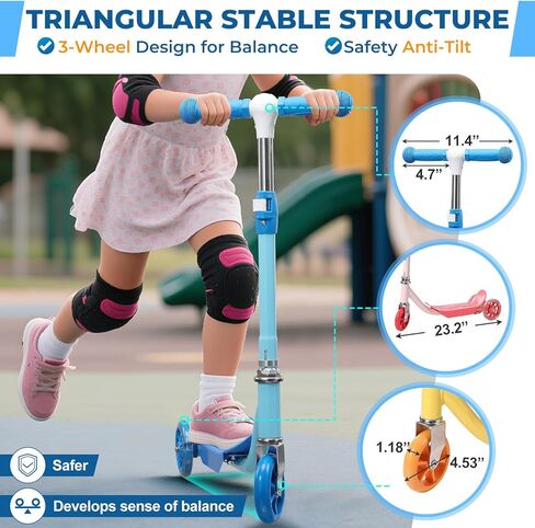 سكوتر للأطفال مع ارتفاع قابل للتعديل وعجلات فلاش LED | 3 مستويات نمو للأعمار من 3 إلى 6 سنوات | متعة في الهواء الطلق للأولاد والبنات (37 إلى 50 بوصة) in Kuwait