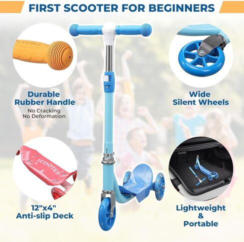 سكوتر للأطفال مع ارتفاع قابل للتعديل وعجلات فلاش LED | 3 مستويات نمو للأعمار من 3 إلى 6 سنوات | متعة في الهواء الطلق للأولاد والبنات (37 إلى 50 بوصة) in Kuwait