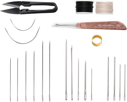 WUTA 22 Pcs Sewing Thread Kit, 17 Pcs Sewing Needles with Seam Ripper Leather Hand Sewing U-Shaped Scissors Metal Sewing Thimble for DIY Leather Craft, Sofa, Shoe, Backpack in Saudi Arabia