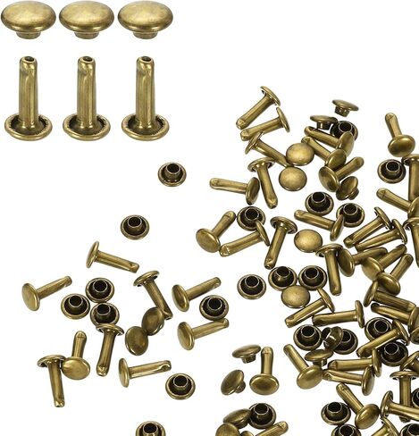 harfington 100 مجموعات مزدوجة غطاء المسامير 12x8mm الكربون الصلب جولة رئيس يستقر ترصيع السحابات المعدنية أنبوبي ترصيع لإصلاح الحرف الجلدية الديكور، الفضة in Kuwait