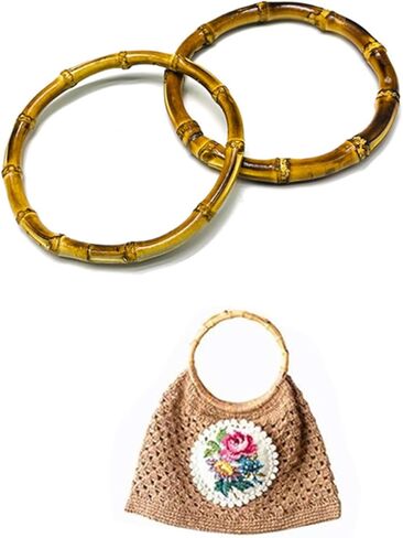 Bamboo Purse Handle, 2PCS Round Wooden Rings Holders, 5.5 inch Bamboo Purse Handles Bag Handle Replacements for Beach Straw Bag Purse Handles DIY Crafting Making Decorations in Saudi Arabia