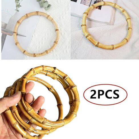 Bamboo Purse Handle, 2PCS Round Wooden Rings Holders, 5.5 inch Bamboo Purse Handles Bag Handle Replacements for Beach Straw Bag Purse Handles DIY Crafting Making Decorations in Saudi Arabia